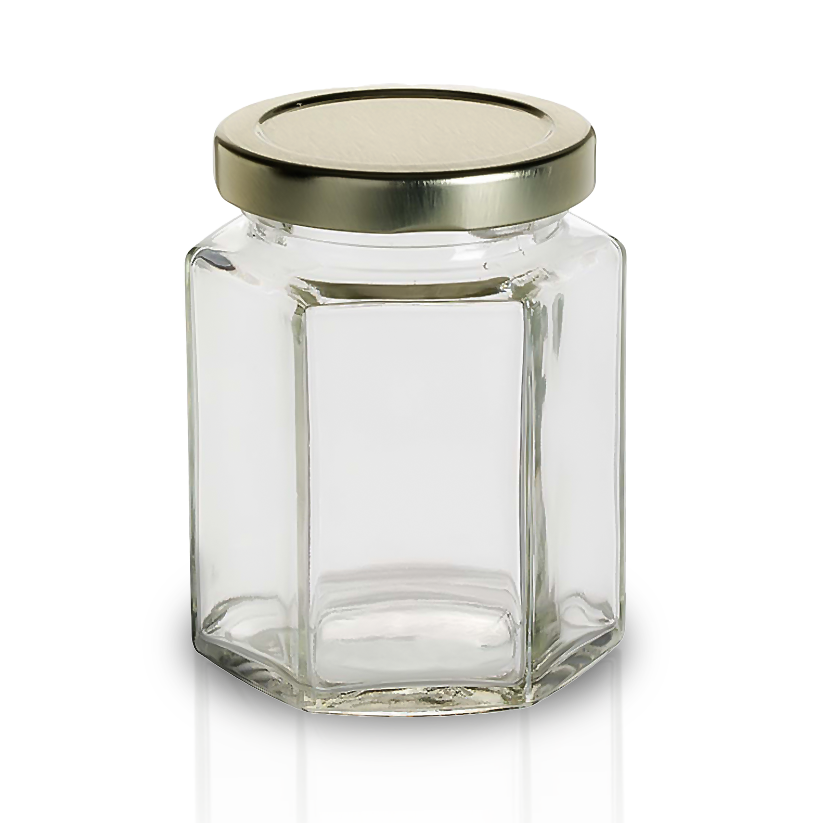 6 fluid oz. (190 ml) Glass Hex (12/case) [HEX06] – Blue Sky Bee Supply