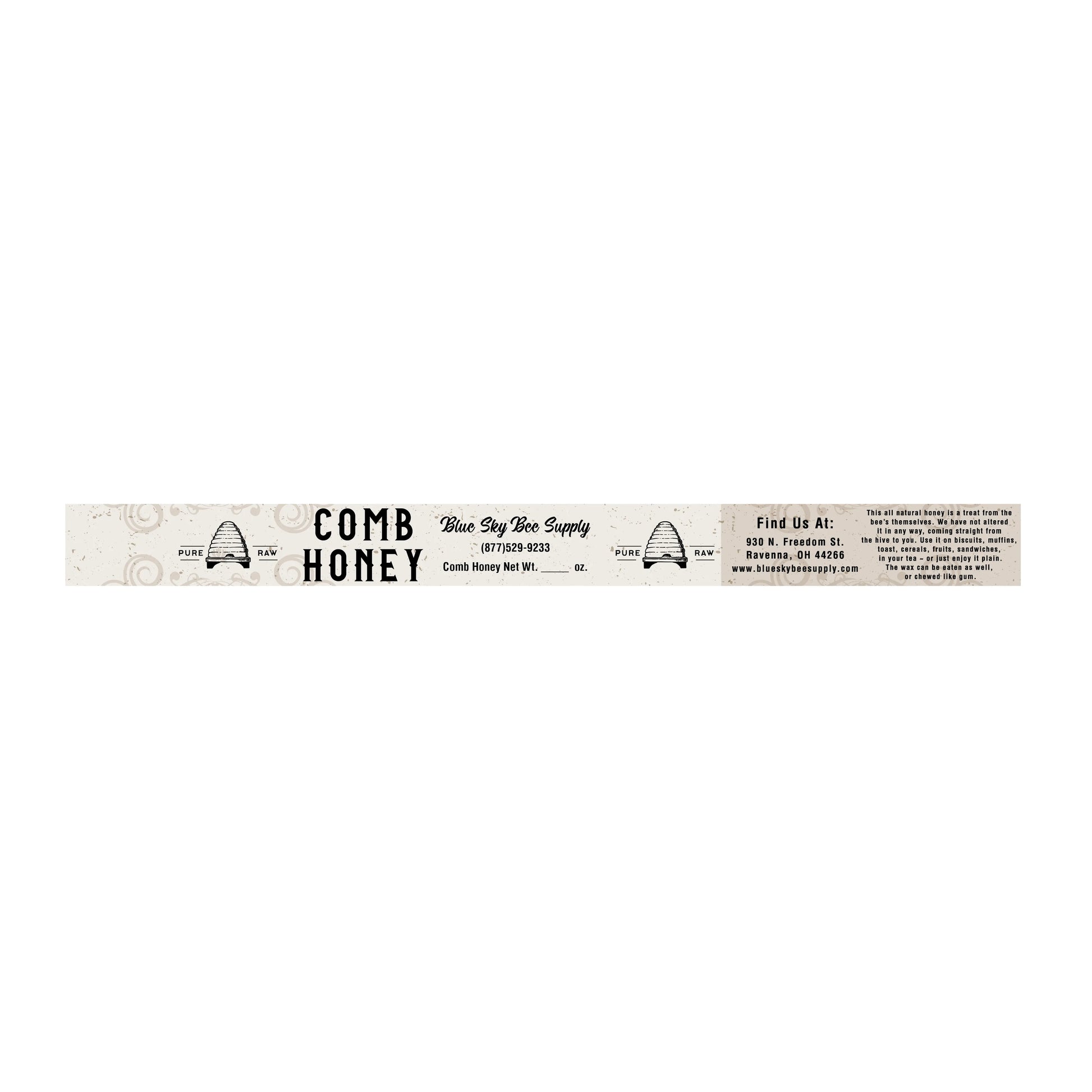 Customizable Full Size Cut Comb Box Labels (100 count) Blue Sky Bee Supply