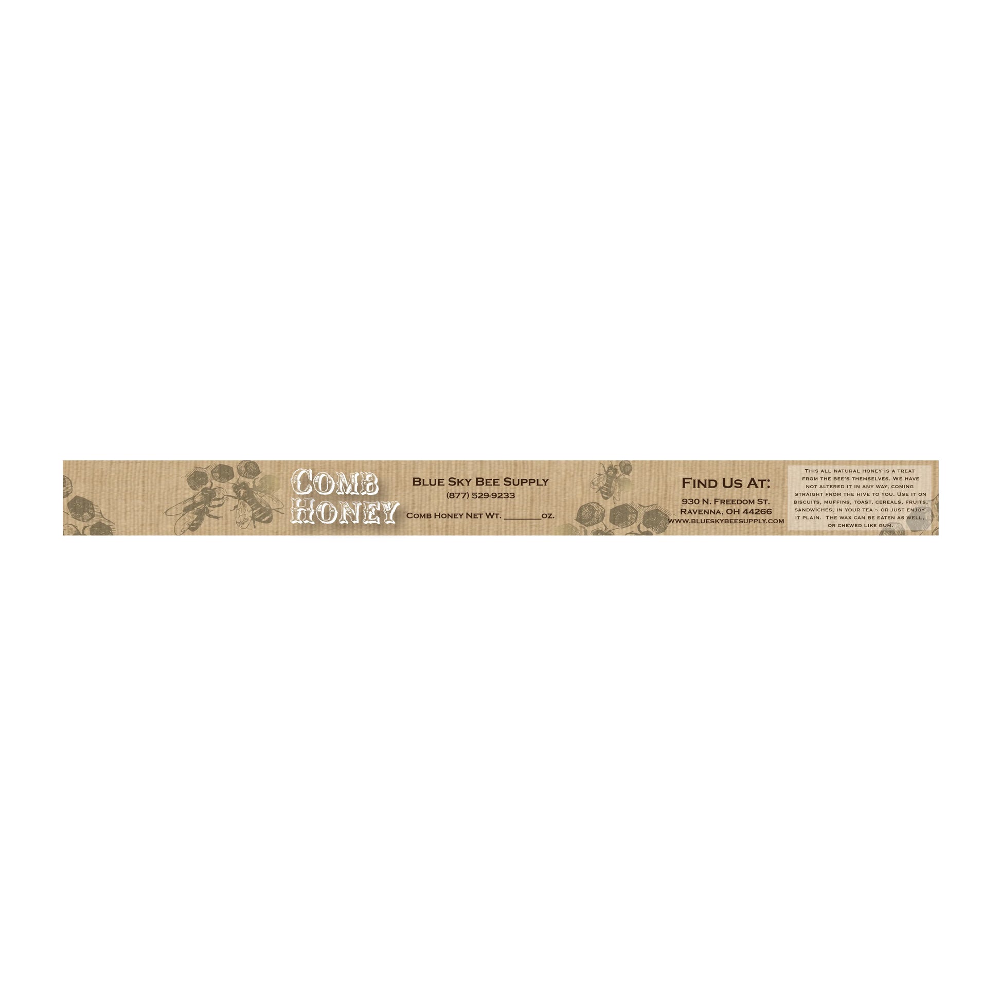 Customizable Full Size Cut Comb Box Labels (100 count) Blue Sky Bee Supply