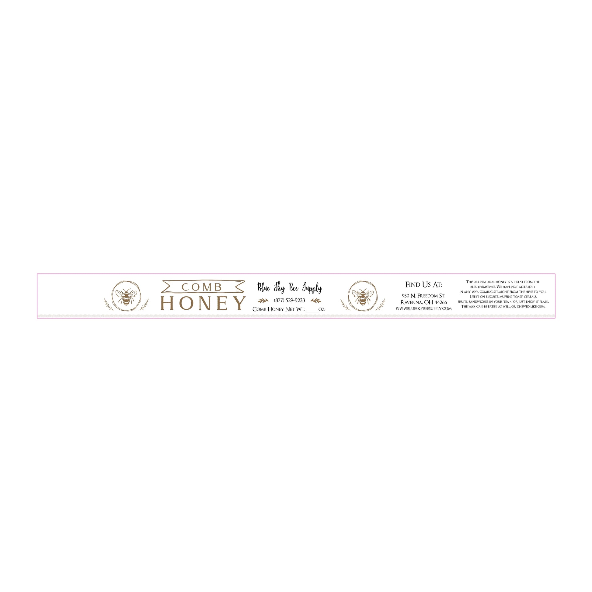 Customizable Full Size Cut Comb Box Labels (100 count) Blue Sky Bee Supply