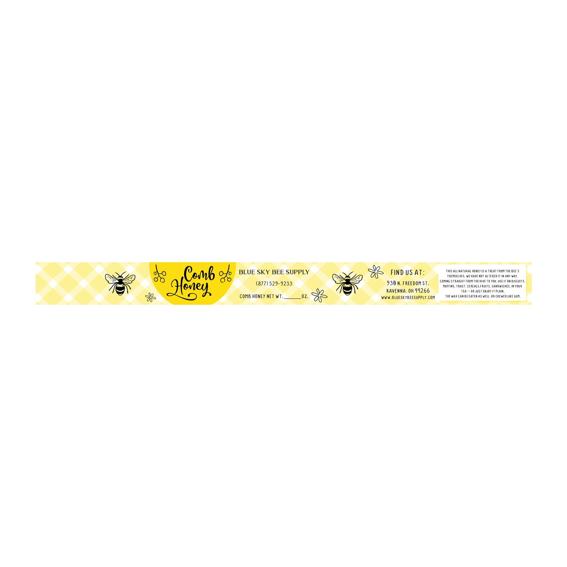 Customizable Full Size Cut Comb Box Labels (100 count) Blue Sky Bee Supply