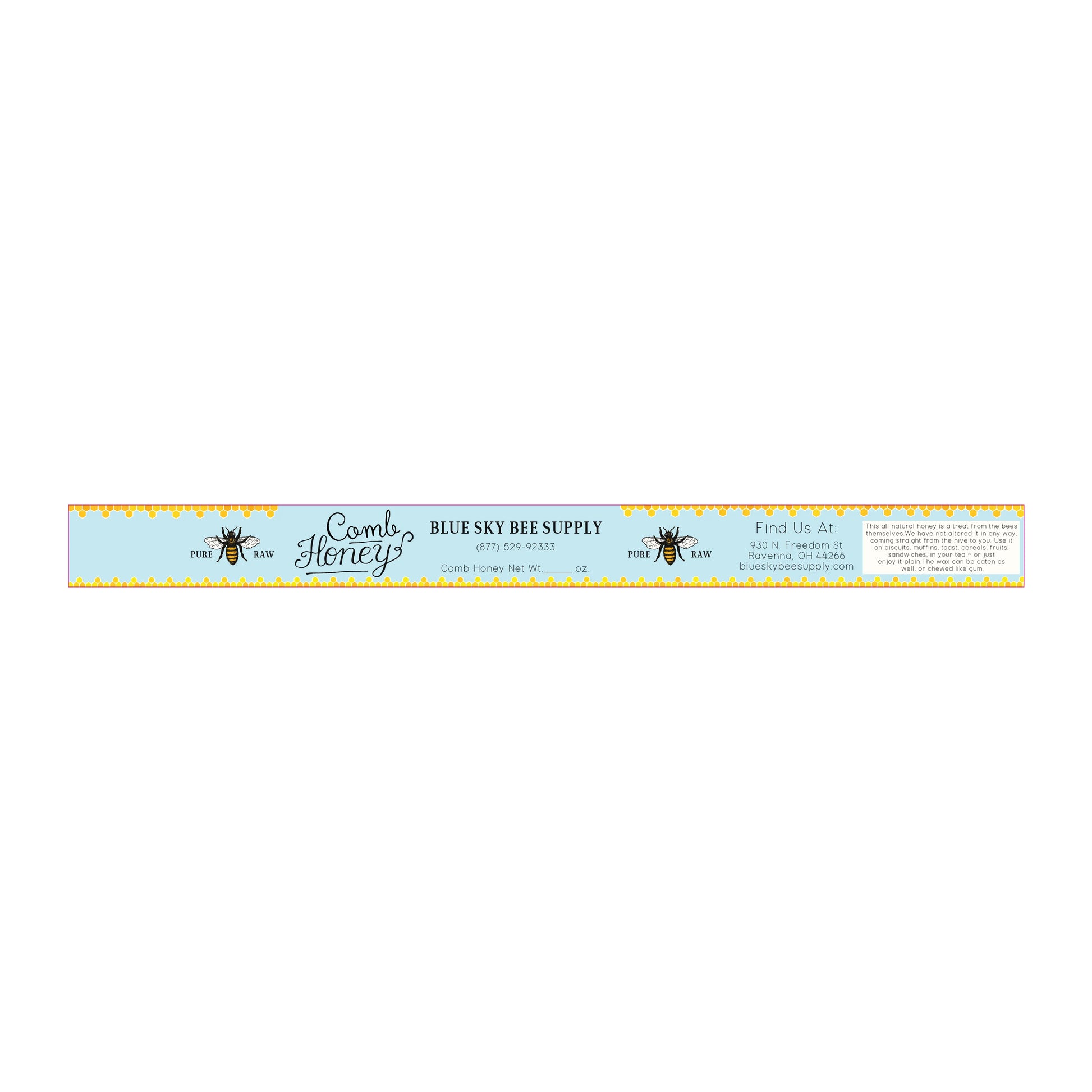 Customizable Full Size Cut Comb Box Labels (100 count) Blue Sky Bee Supply