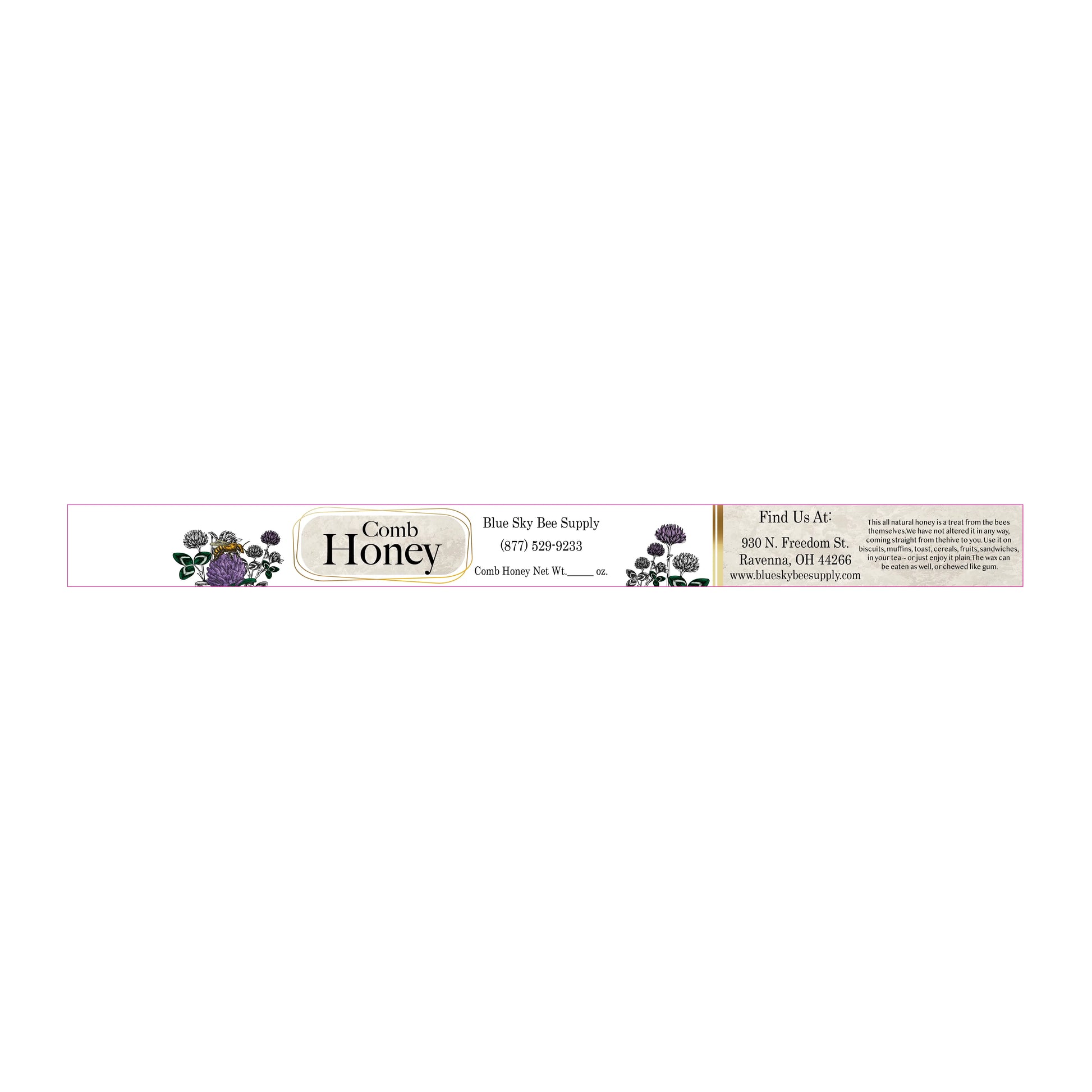 Customizable Full Size Cut Comb Box Labels (100 count) Blue Sky Bee Supply