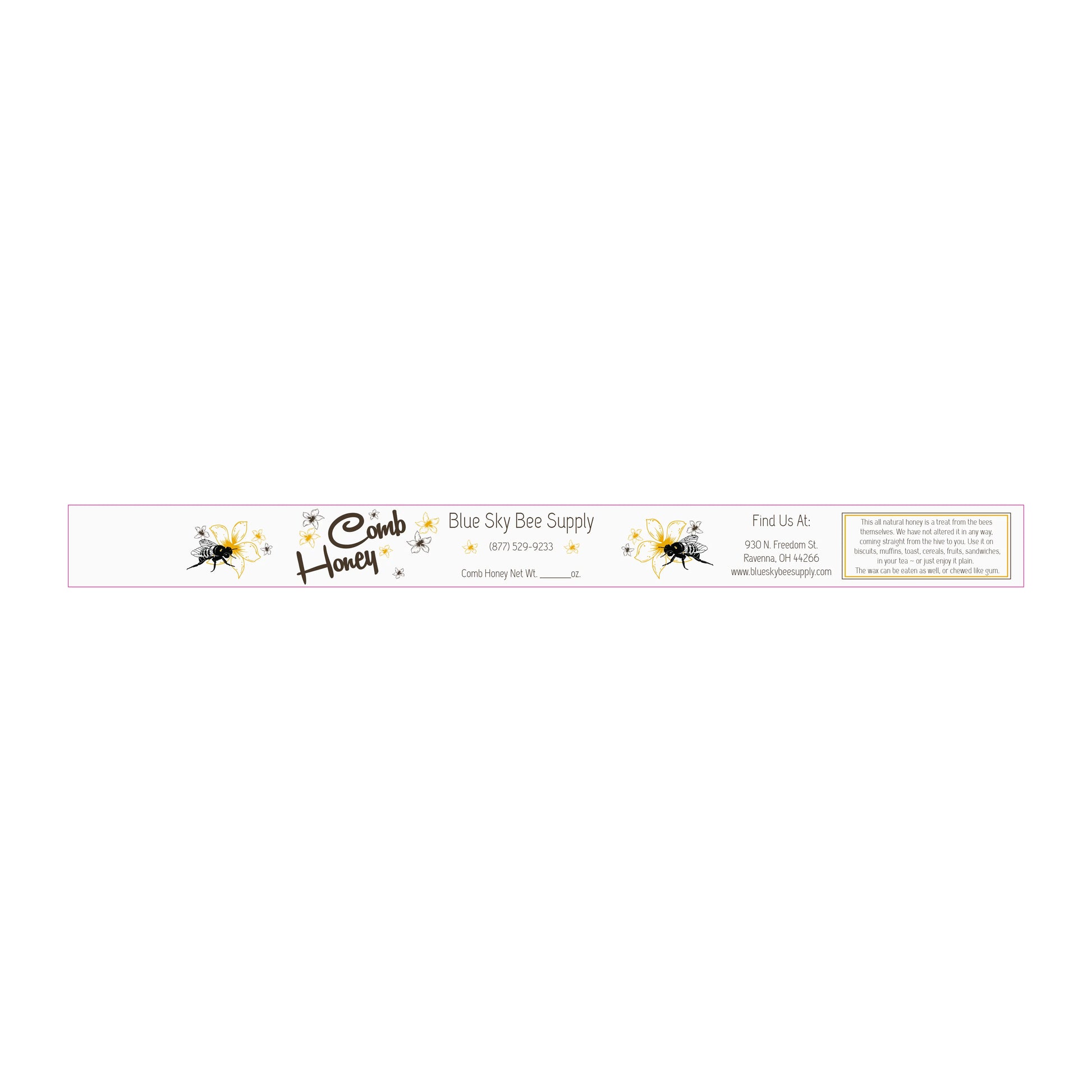 Customizable Full Size Cut Comb Box Labels (100 count) Blue Sky Bee Supply