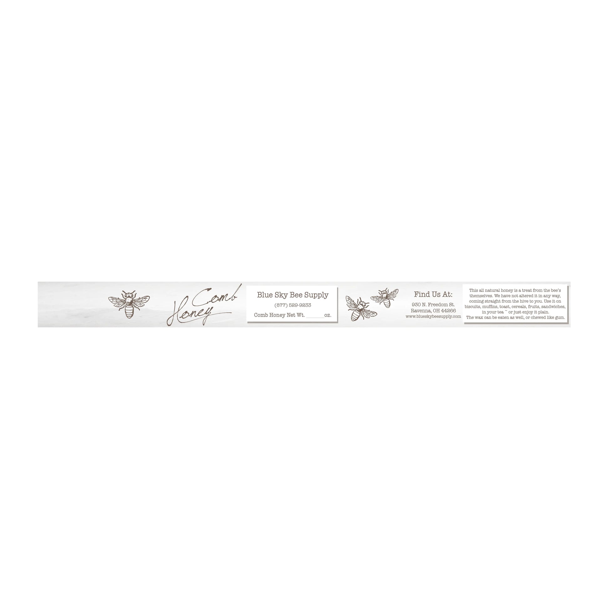Customizable Full Size Cut Comb Box Labels (100 count) Blue Sky Bee Supply