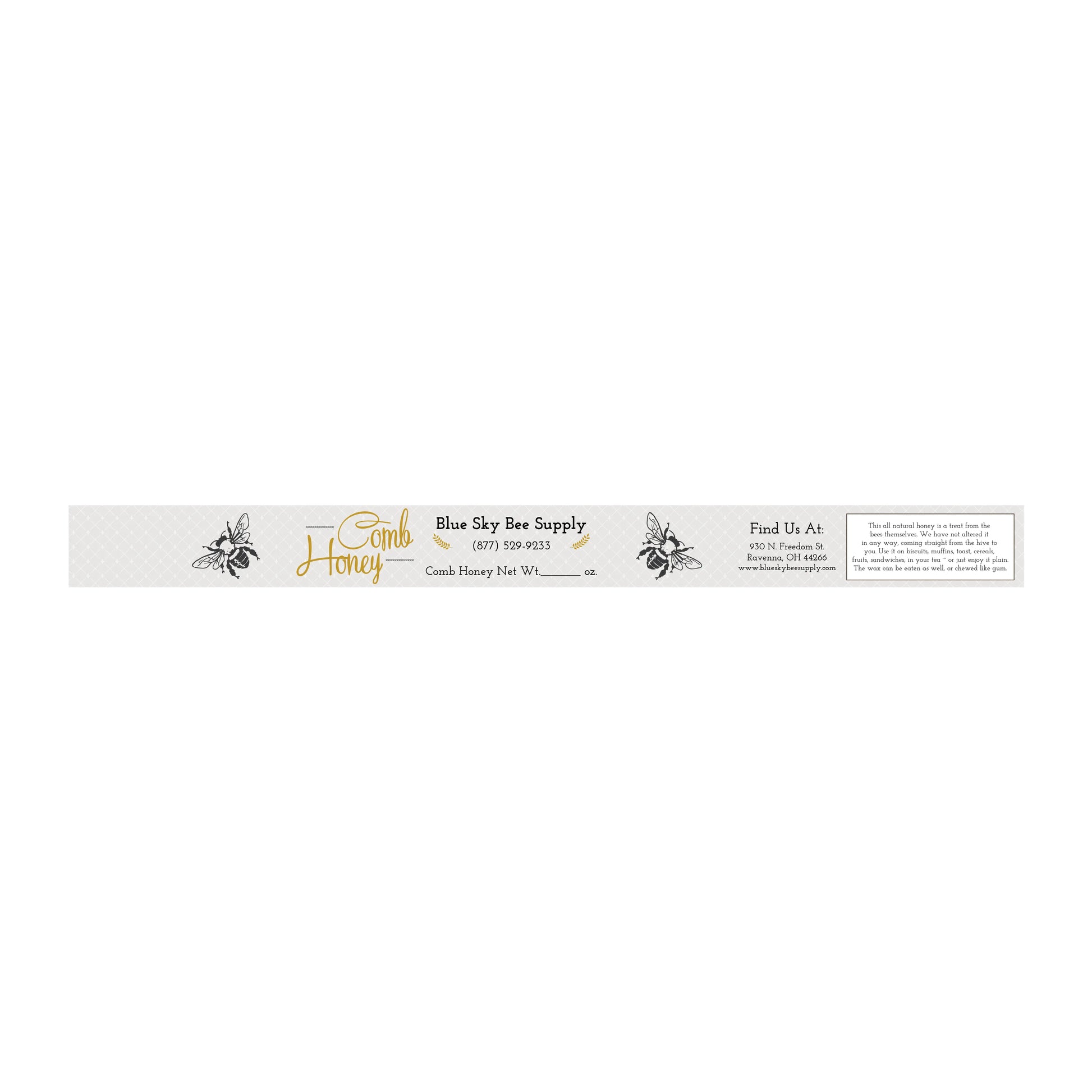 Customizable Full Size Cut Comb Box Labels (100 count) Blue Sky Bee Supply