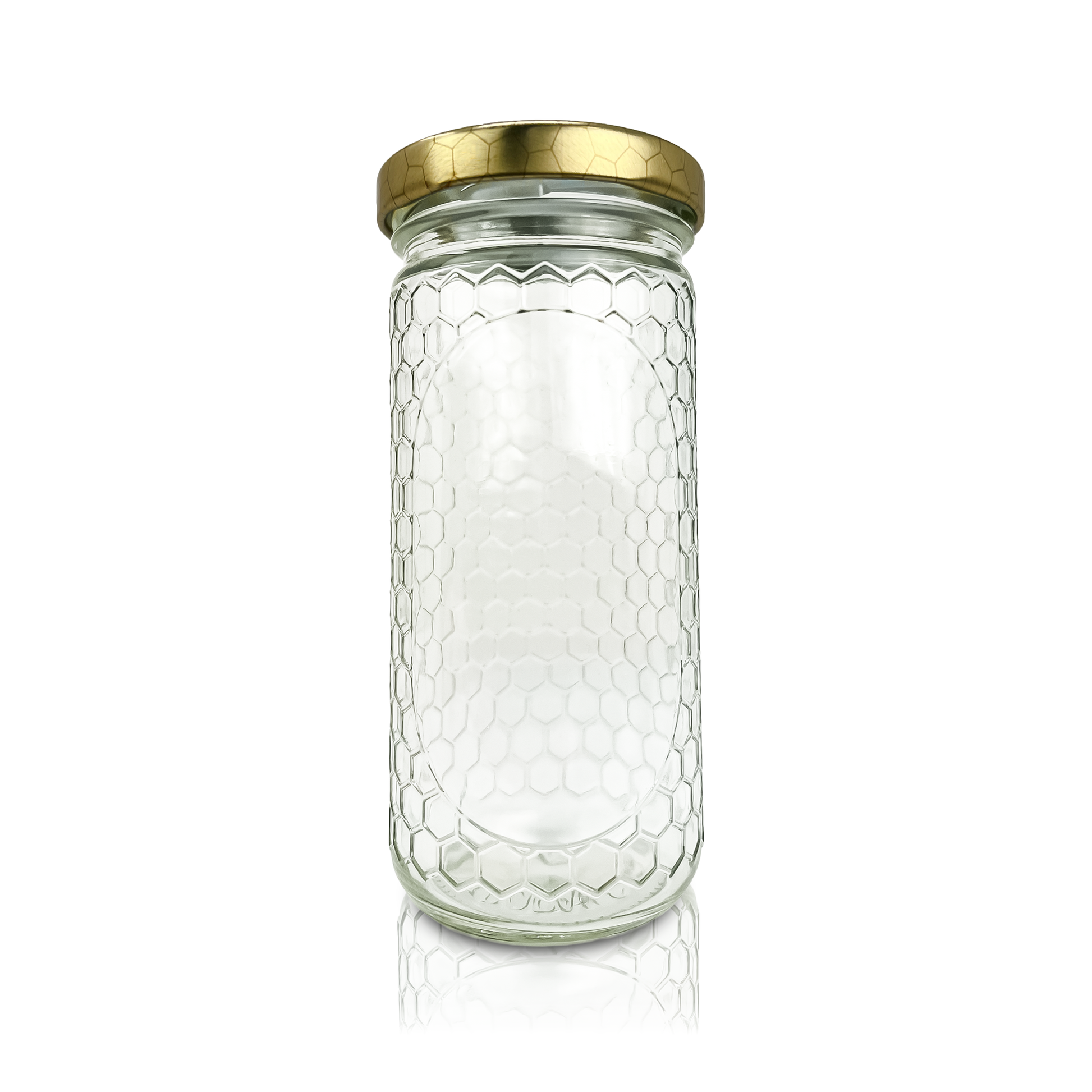 12 oz. wt. Glass Cylinder with hex cell embossing (12/case w/58mm LUG lids) [CH-12]