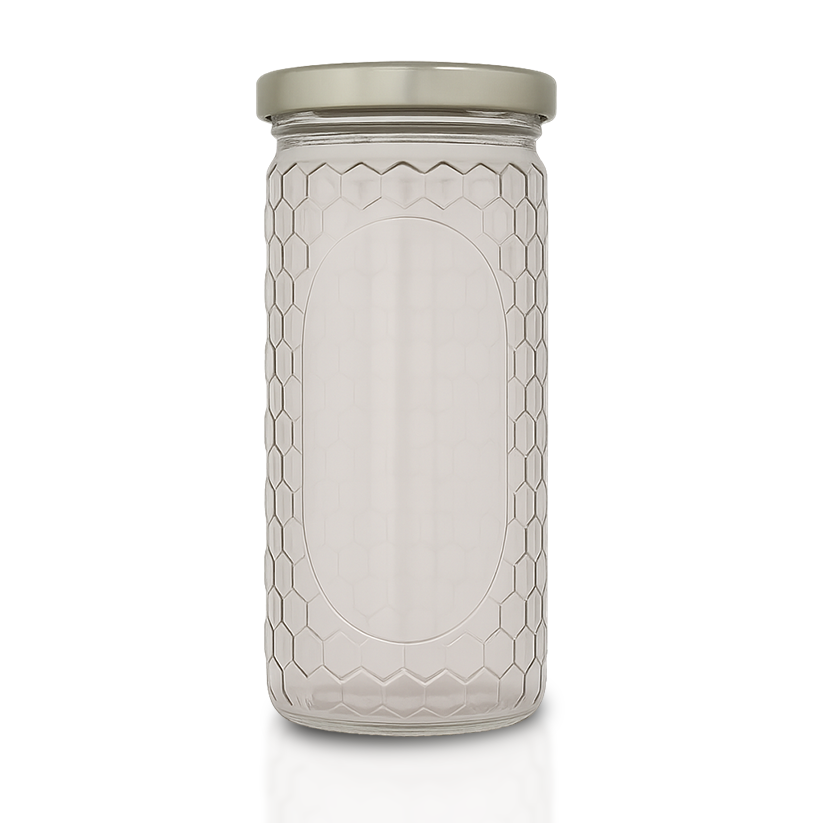 12 oz. wt. Glass Cylinder with hex cell embossing (12/case w/58mm LUG lids) [CH-12]