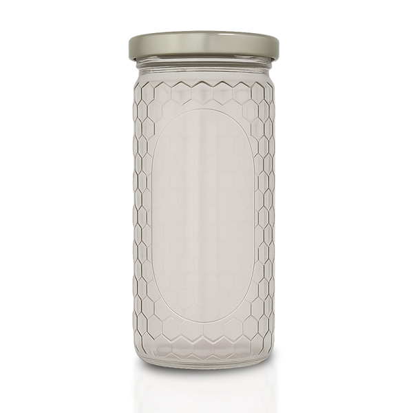 12 oz. wt. Glass Cylinder with hex cell embossing (12/case