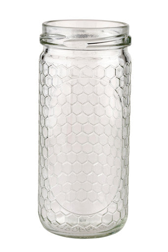 12 oz. wt. Glass Cylinder with hex cell embossing (12/case w/58mm LUG lids) [CH-12]