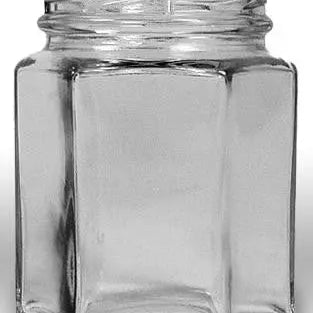 6 fluid oz. (190 ml) Glass Hex (12/case w/58mm LUG lids) [HEX06] Blue Sky Bee Supply