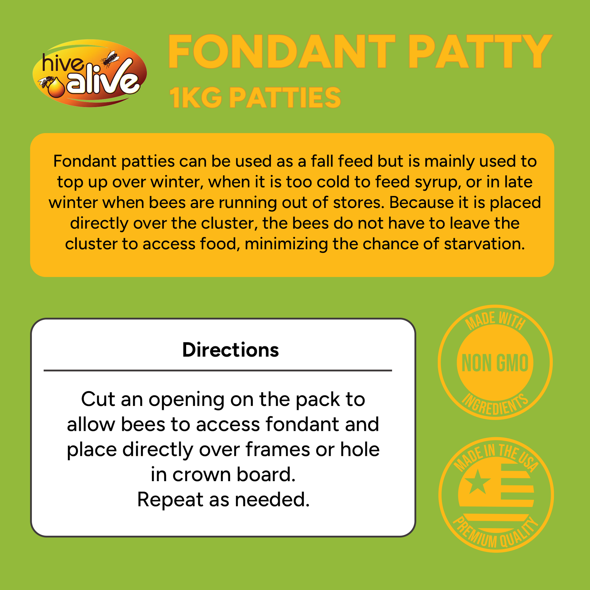 Hive Alive Fondant Patty (single 2.2 lb. patty or case of 15 patties) [HAF-2 / HAF-15]