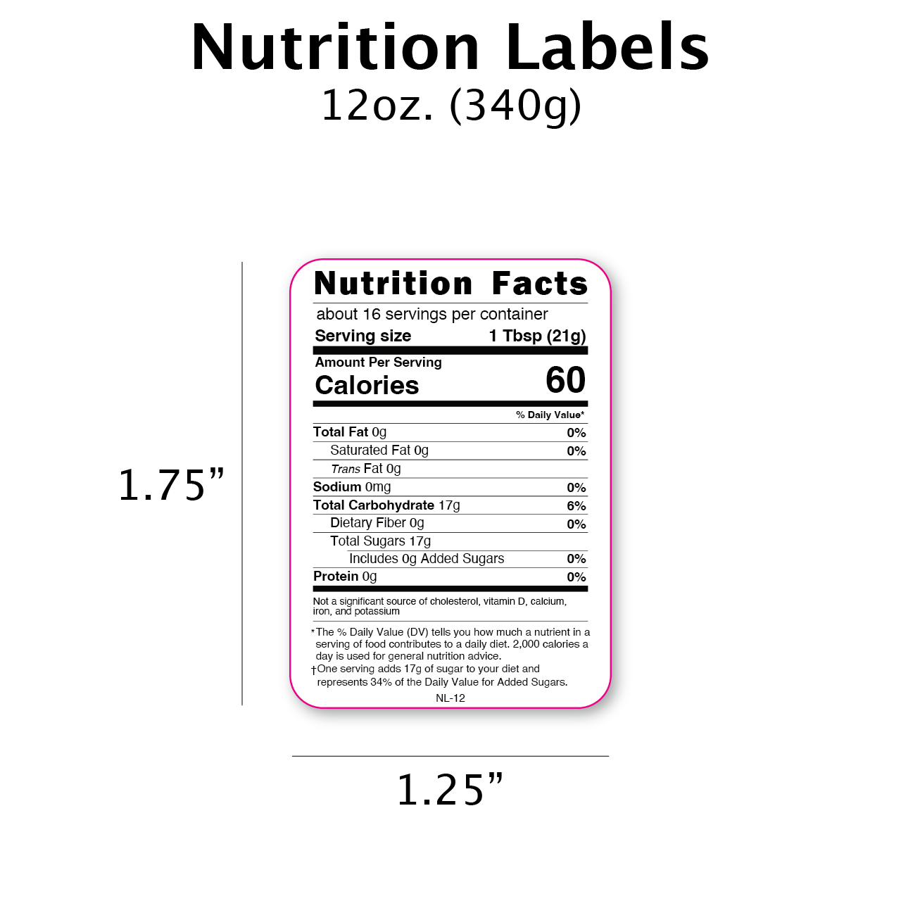Nutrition Labels for Honey [NTNL] Roll of 250