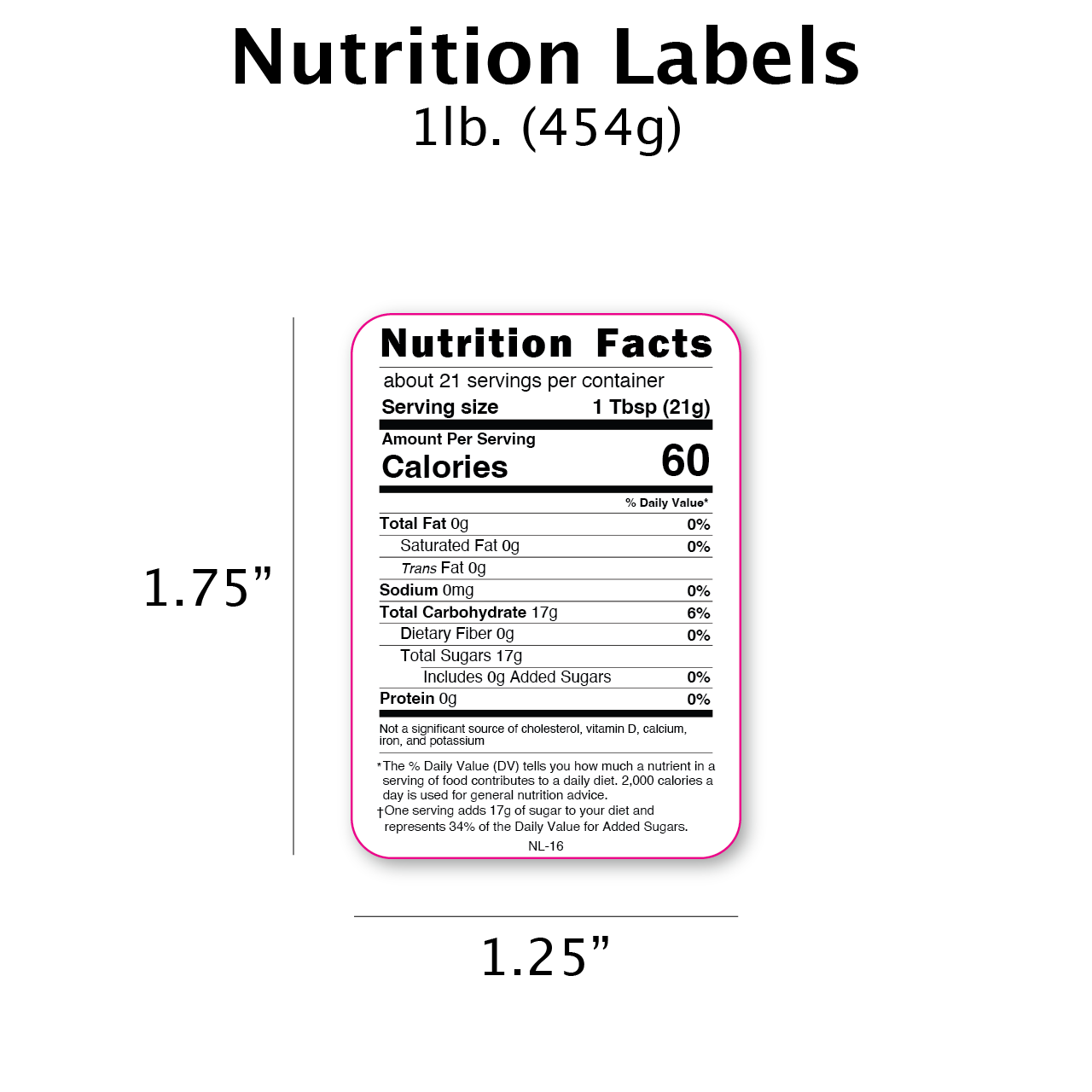 Nutrition Labels for Honey [NTNL] Roll of 250