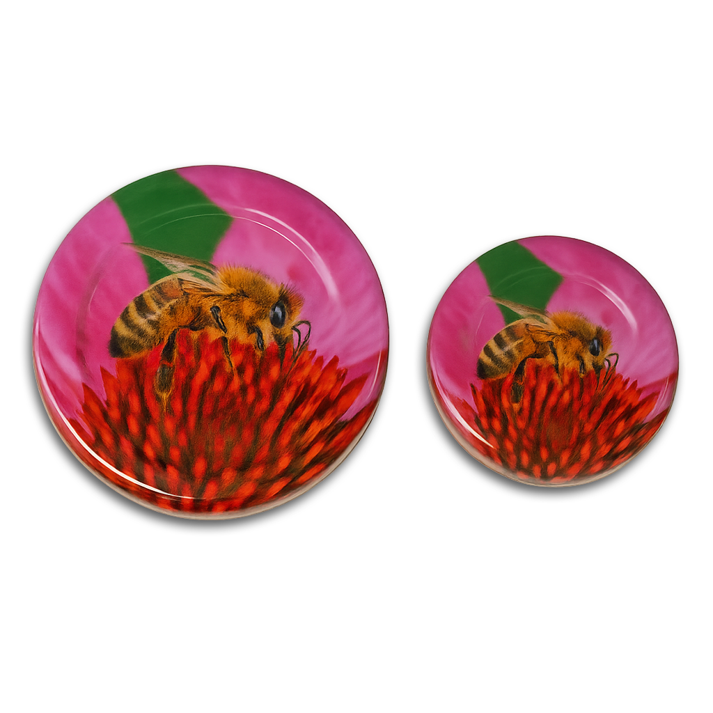 Pink Flower w/Bee Printed Metal LUG Lids [PLB-58 / PLB-43]