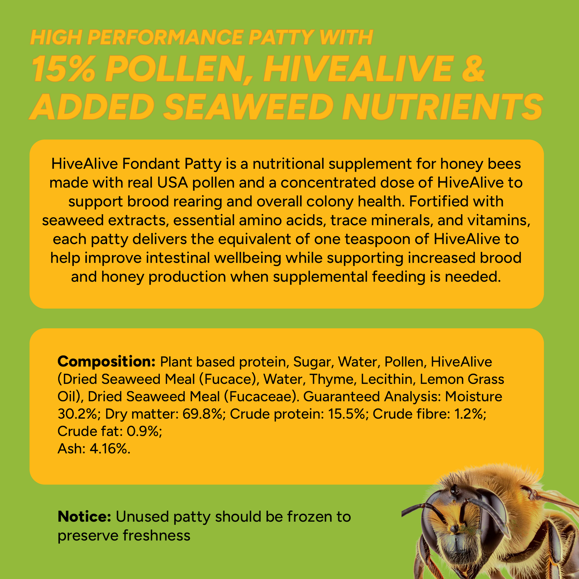 Hive Alive Pollen Patties (1 lb. patty, 10 lbs. or 40 lbs.) [HAP-1 / HAP-10 / HAP-40]
