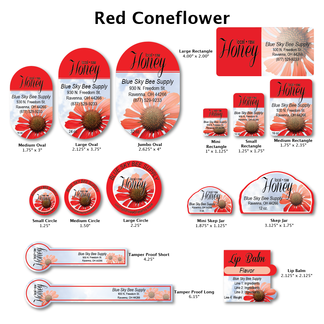 Red Coneflower - Customizable Label Design