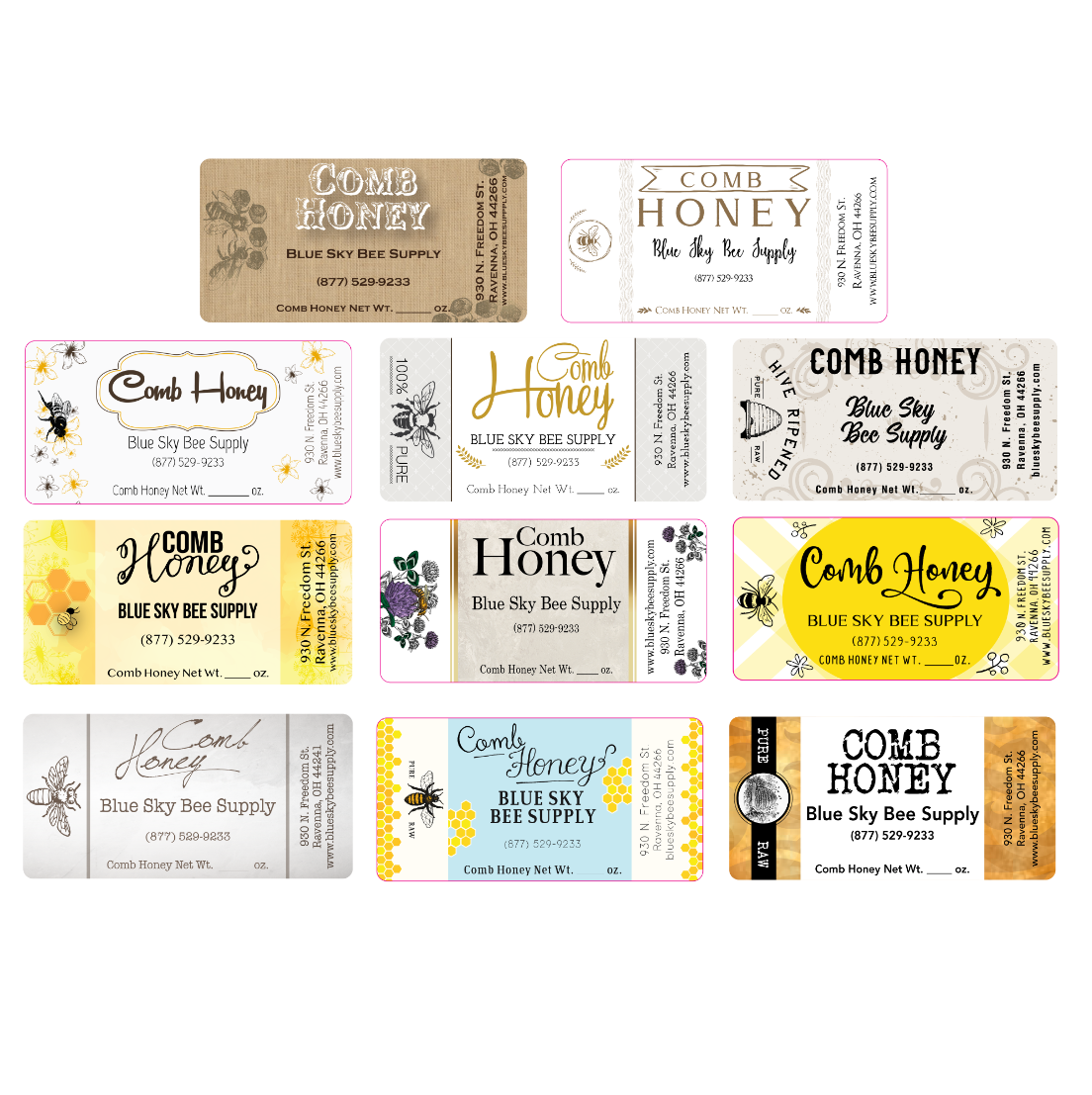 Customizable Half Size Cut Comb Labels (100 count) | Blue Sky Bee Supply